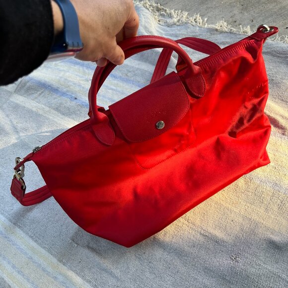 LONGCHAMP Monochrome dynamic red MODELE DEPOSE shoulder tote EUC with strap - Picture 8 of 10